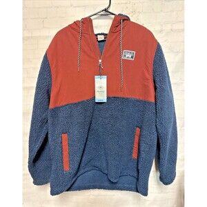 NWT Hurley Men's Half Zip Sherpa Anorak Hoodie Obsidian Size L rust orange blue